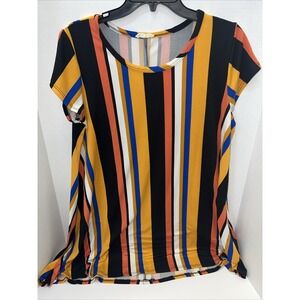 PINC Shirt Women's XL Multicolor Striped Short Sleeve Blouse